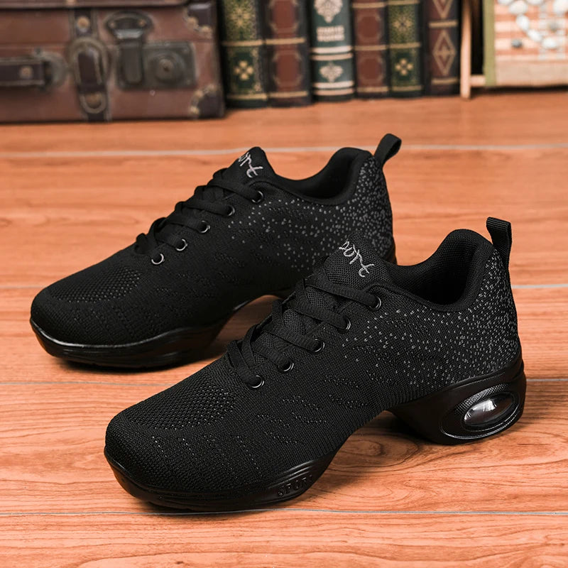 Breathable Dance Sneakers Woman Man Black Red Air Mesh Split-sole Square Dance Salsa Dancing Shoes Girls Ladies Sports Shoes