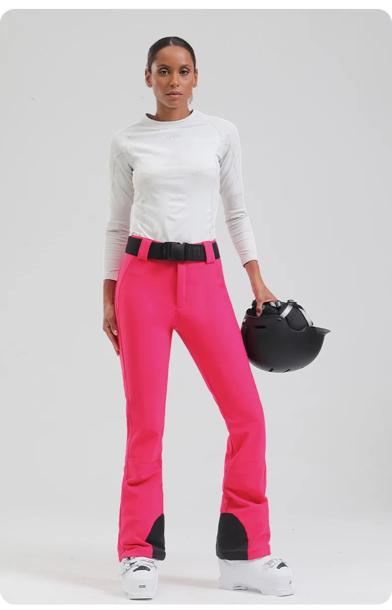 Ski pants New women's double-board 스노우보드복 slimming windproof waterproof thickened warm and elastic sports snow pants