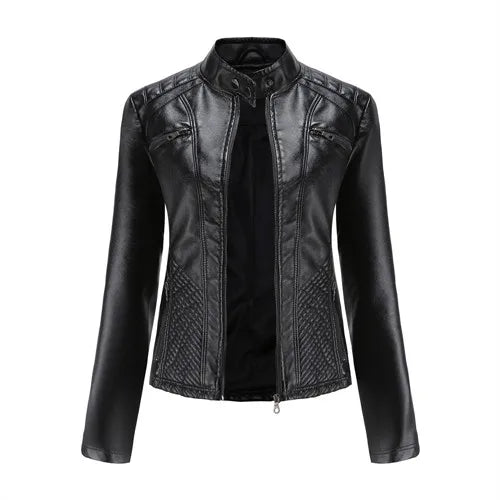 2026 New Lavender Purple Women's Long Sleeve PU Jacket, Fashion Motorcycle Leather Jackets, Red Coat, Black Outerwear.