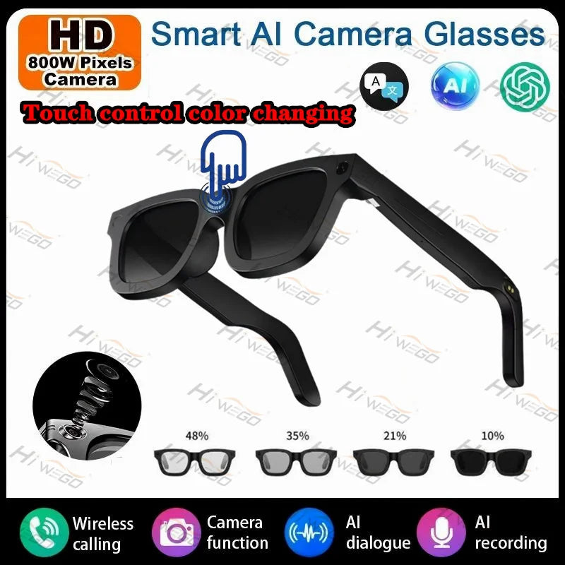 New Smart Glasses HD 8K Electrochromic Lens Bluetooth Call Music AI Voice Translate Video Recording Camera Sunglasses Men Women