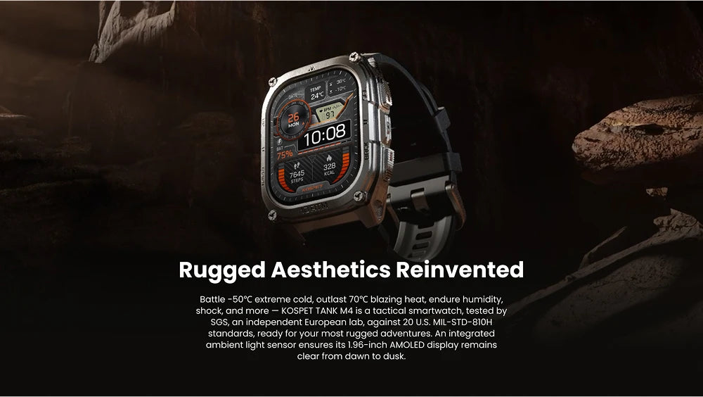 KOSPET Tank M4 Smart Watch for Men Stainless Steel 6-Sat GPS Offline Maps 100M Waterproof 24/7 Health Monitor for Android iOS