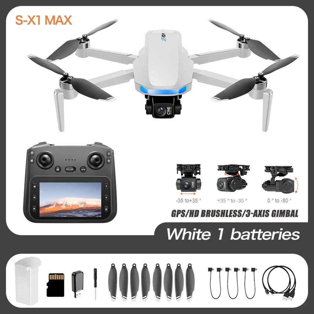 New S-X1 MAX GPS Drone Professional 8K Camera 3-axis Gimbal Aerial FPV Brush with Large Screen Remote Control Folding Quadcopter