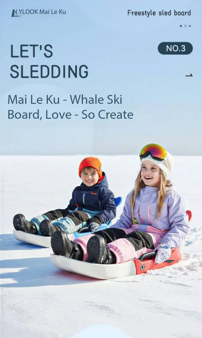 High back snowboard, children's thick and wear-resistant snow toboggan, snowboard, sled, outdoor skateboard, ice skates