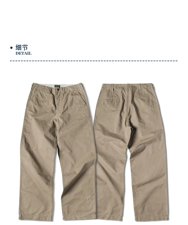 Qingtian Twill Chino Pants Vintage Workwear Men's Amekaji Khaki Trousers Loose Straight Leg