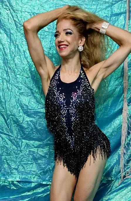Bachelorette Bodycon Ballroom Gold Rhinestones Fringes Women Backless Sexy Stage Bodysuits Nightclub Performance Dance Costume