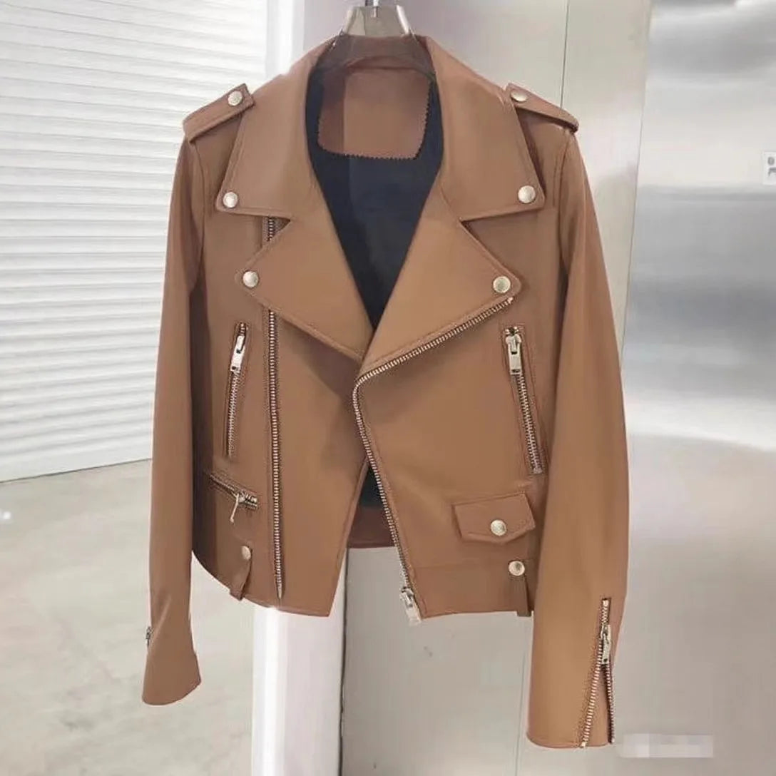 2026 Men's Lapel Oblique Zipper PU Locomotive Leather Jacket, Autumn, New Casual Versatile Slim Fit, Leather Jacket