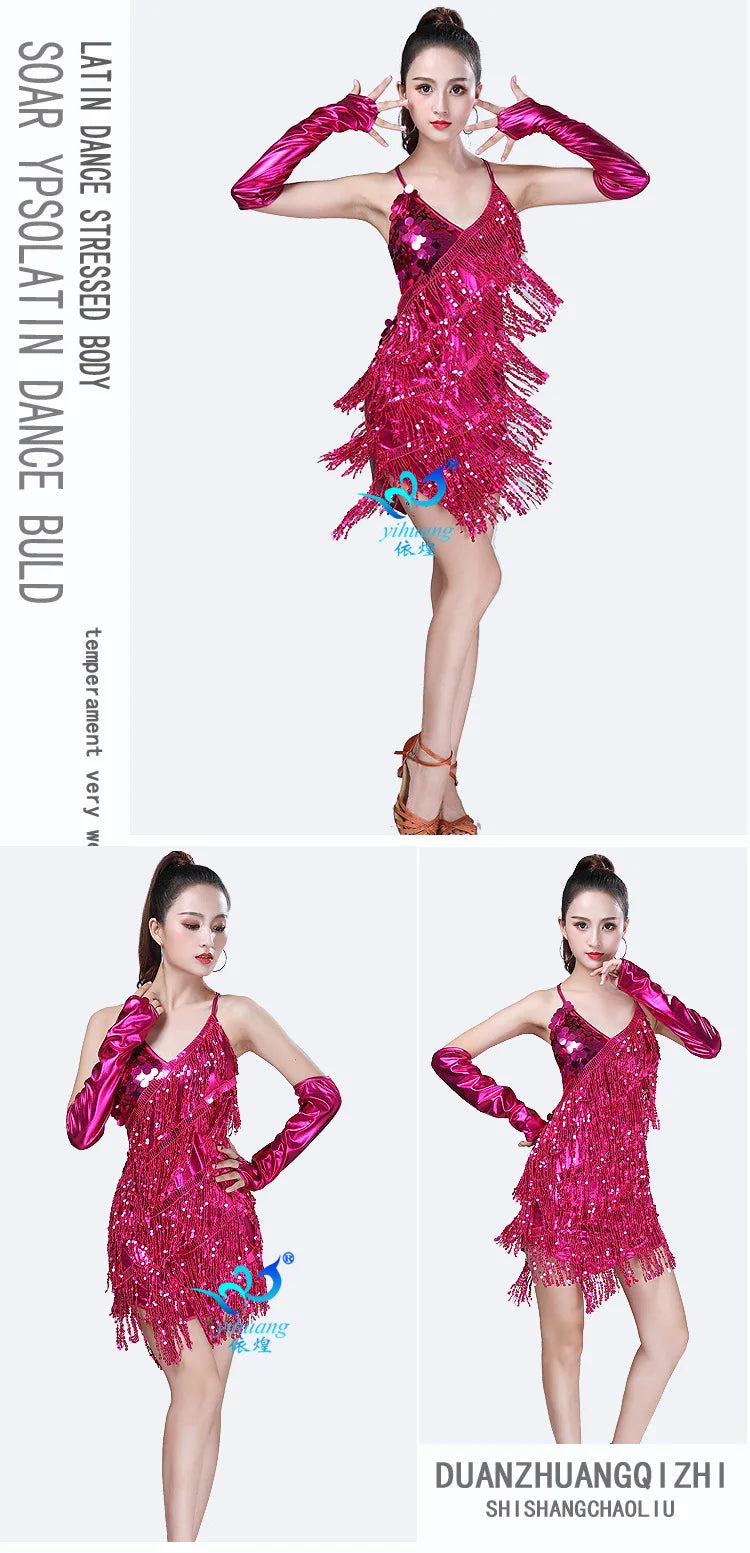 1pcs/lot woman sequin tassel latin dancing dress sexy latin dress latin salsa dresses fringe dress