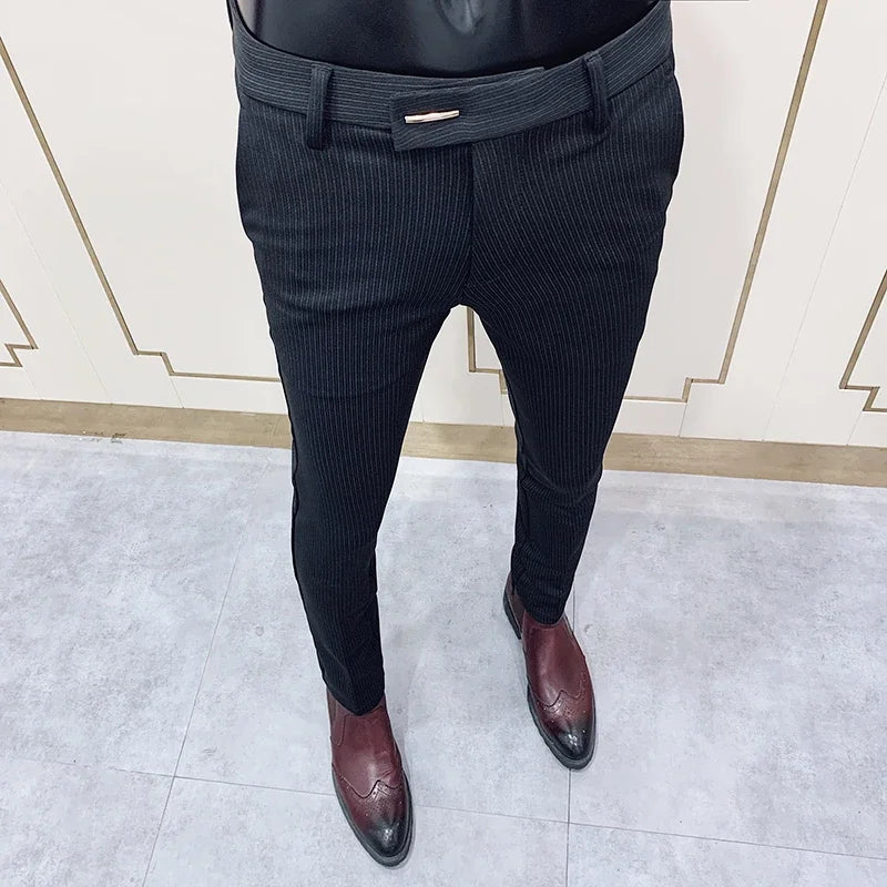 Spring 2025 Mens Casual Slim Fit Dress Pants Streetwear Suit Pants Men High Quality Office Pants All Match ankle Length Trousers