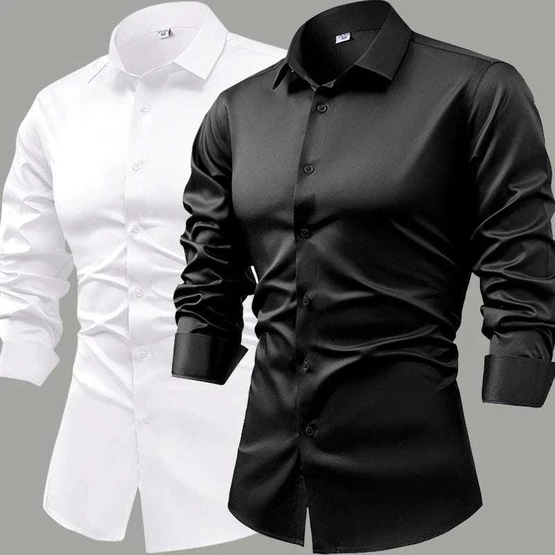Silk cotton long sleeved shirt men's pure white shirt 2025 spring high-end sense inch shirt casual business suit formal wear