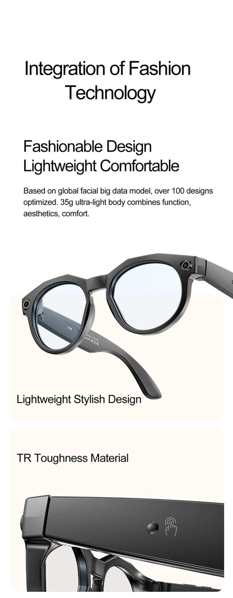 Lenovo 8K HD Smart Glasses Bluetooth music listening Voice Assistant Control 800MP Camera Bluetooth Call Translation Sunglasses