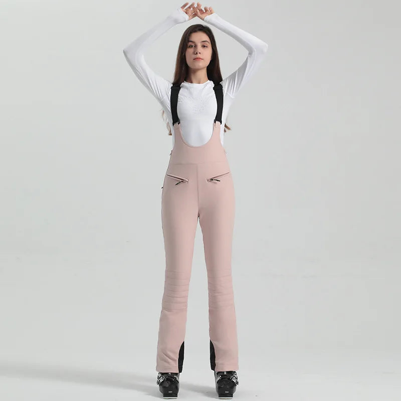 2024 Gsou Snow Winter Ski Pant Women Snowboard Strap Trouser High Waist Elastic Windproof Waterproof Thicken Thermal for Outdoor