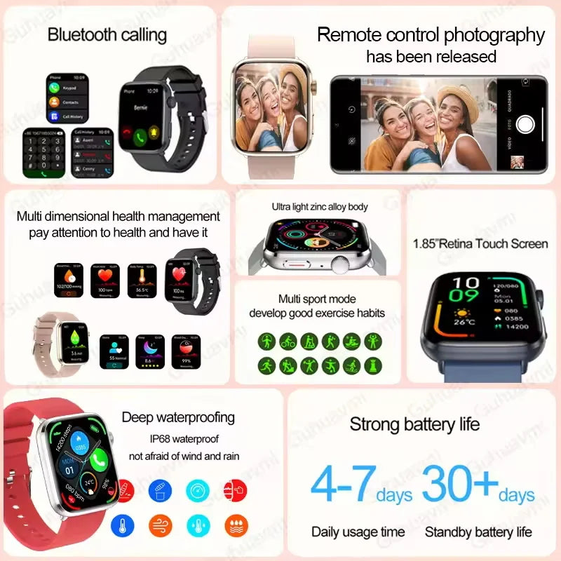 2025 New Women Men AI Smart Diagnosis Watch HRV+PPG Blood Pressure Heart Rate Health Monitor IP68 NFC Fashion Sports Smartwatchs