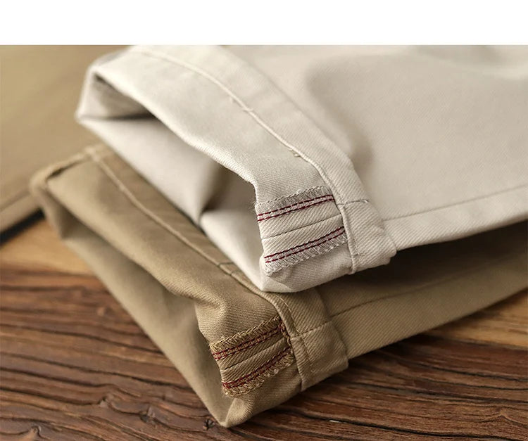 Straight pants American casual Chino cargo retro simple beige white khaki cotton casual pants for men