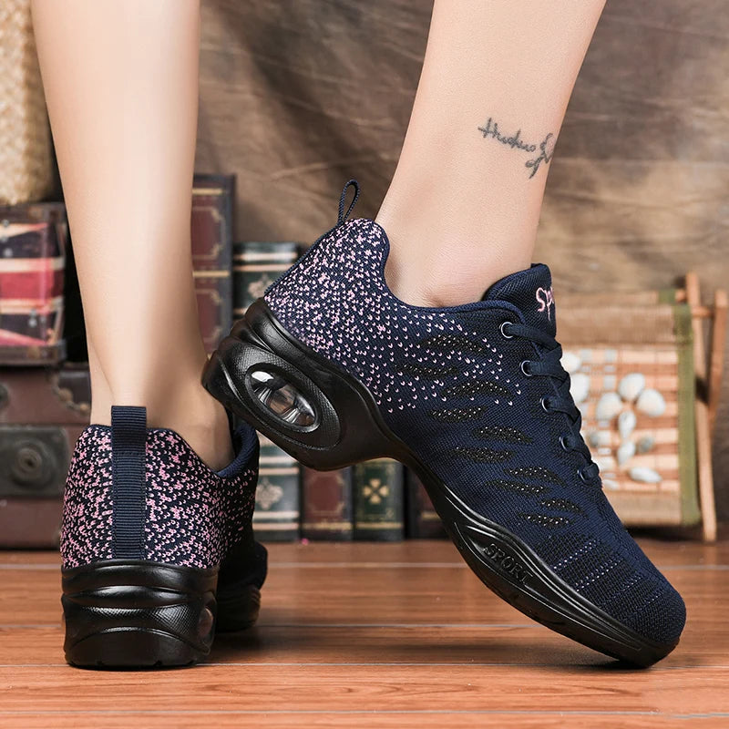 Breathable Dance Sneakers Woman Man Black Red Air Mesh Split-sole Square Dance Salsa Dancing Shoes Girls Ladies Sports Shoes