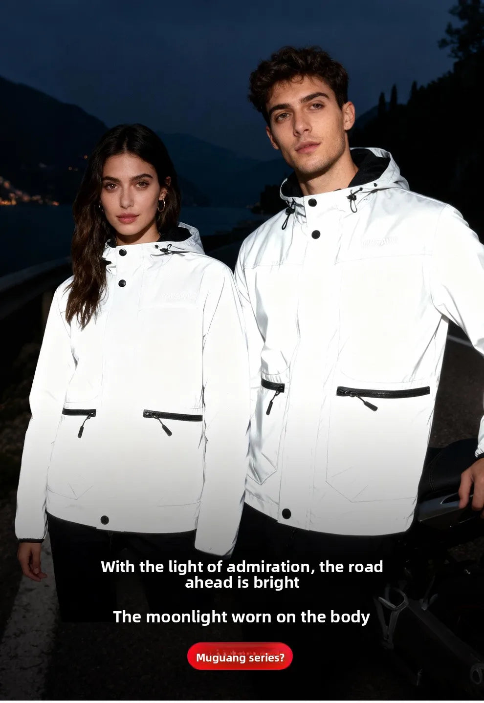 WOSAWE Motorcycle Riding Full Reflective Hooded Jacket, Hiking Night Riding Night Running Charge Carry-on Sports Jacket