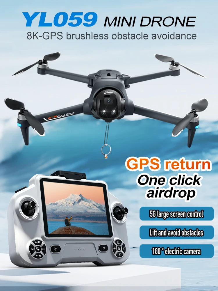 2026 YL059 GPS Drone Gimbal 8k HD Camera 5G WIFI Large Screen Remote  22min Flight Professional Foldable Brushless RC Quadcopter