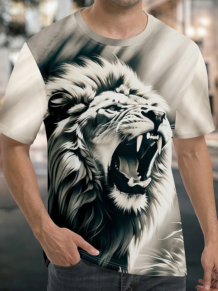 Cool Lion 3D Printed Men's T-shirt Summer Outdoor Sports Men's Top Daily Urban Fashion Short Sleeve Street Casual Men's T-shirt