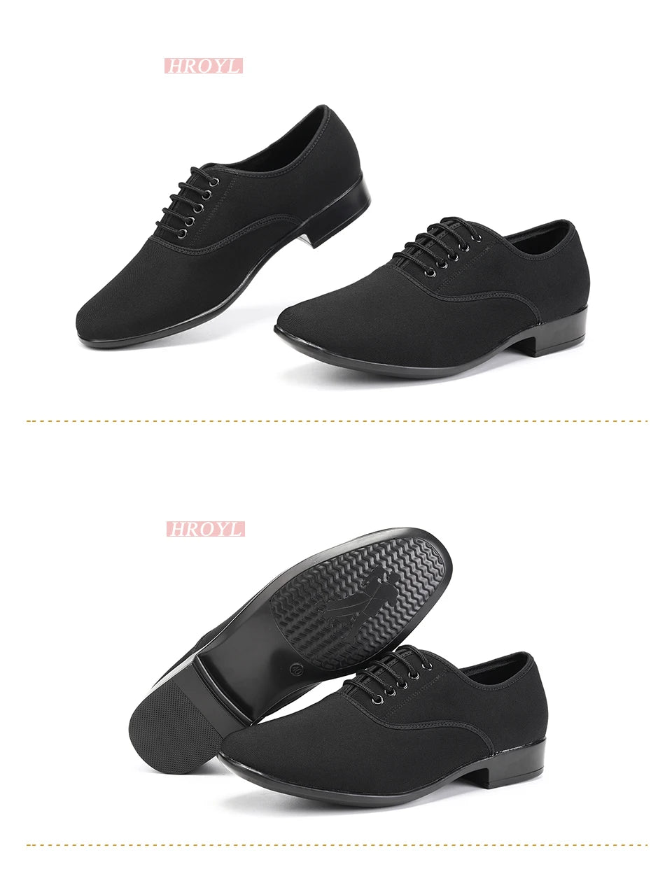 HROYL Ballroom Dance Shoes For Men Bigger Size Tango Latin Dancing Shoes PU/Genuine Leather Dance Shoes Low Heel Latin Shoes