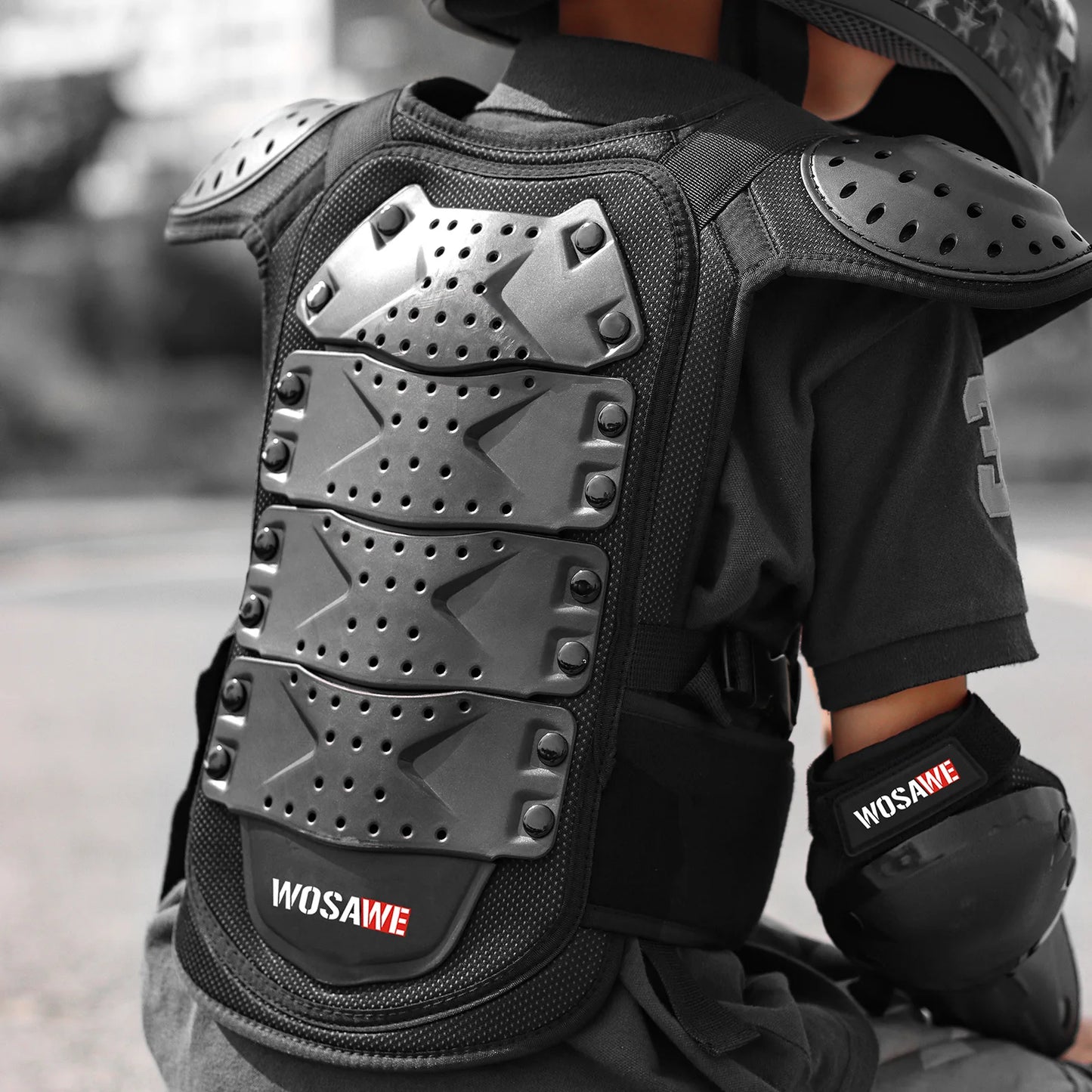 WOSAWE Children's Armor Jacket Spine Chest Protection Equipment Motocross Skateboard Moto Jacket Motorcycle Gear Moto Kids Armor