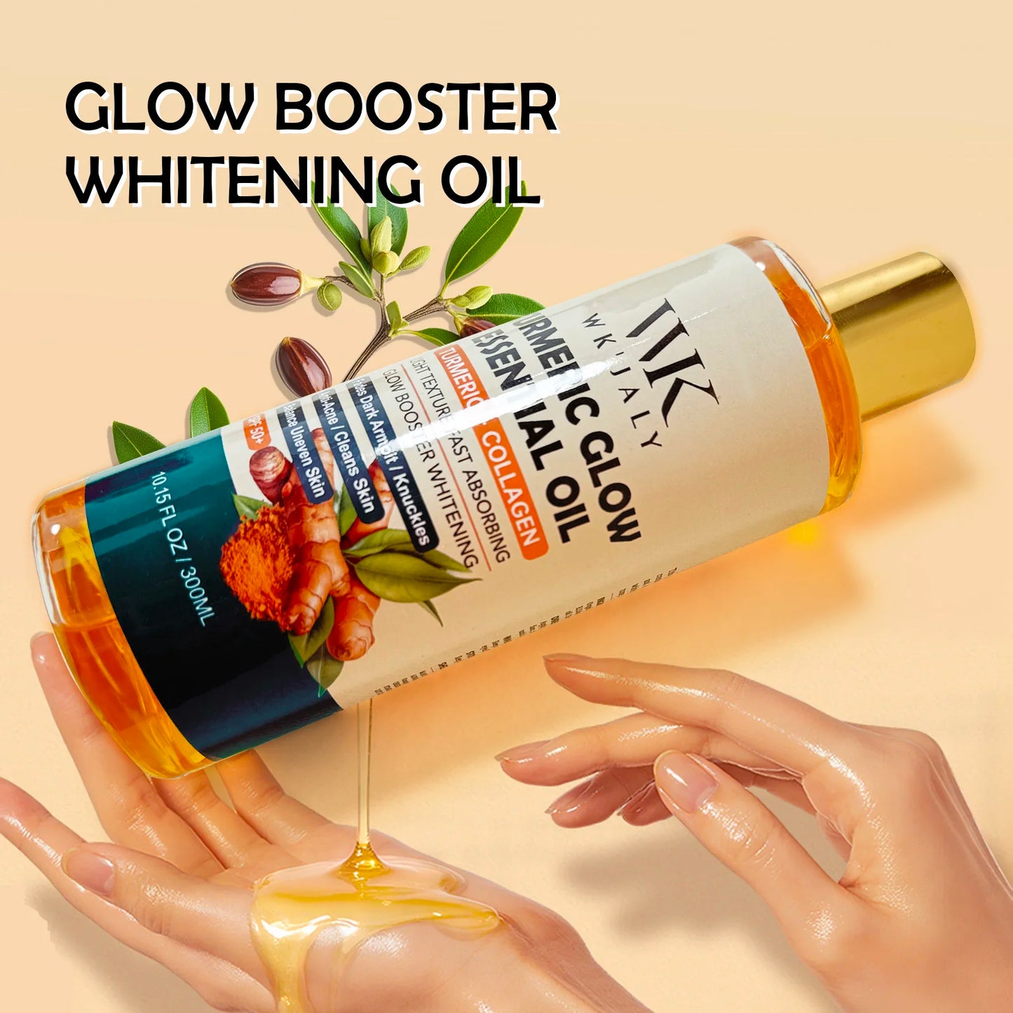 WK JALY Turmeric Whitening Essential Oil, With Collagen, Moisturizing, Brighten, Remove Acne, Dark Spots, for All Skin, 300ml