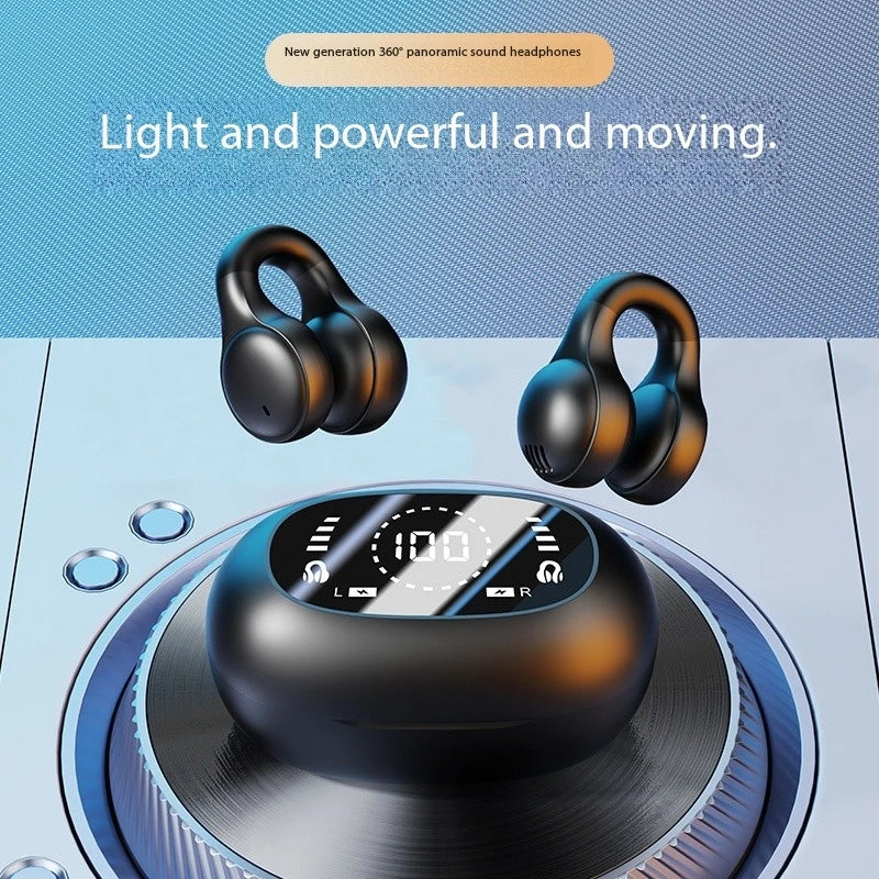 New Mirror-Style Digital Display Soft Silicone Ear Clip Wireless Bluetooth Headphones with Noise Reduction, High-Definition, and Lossless for Sports