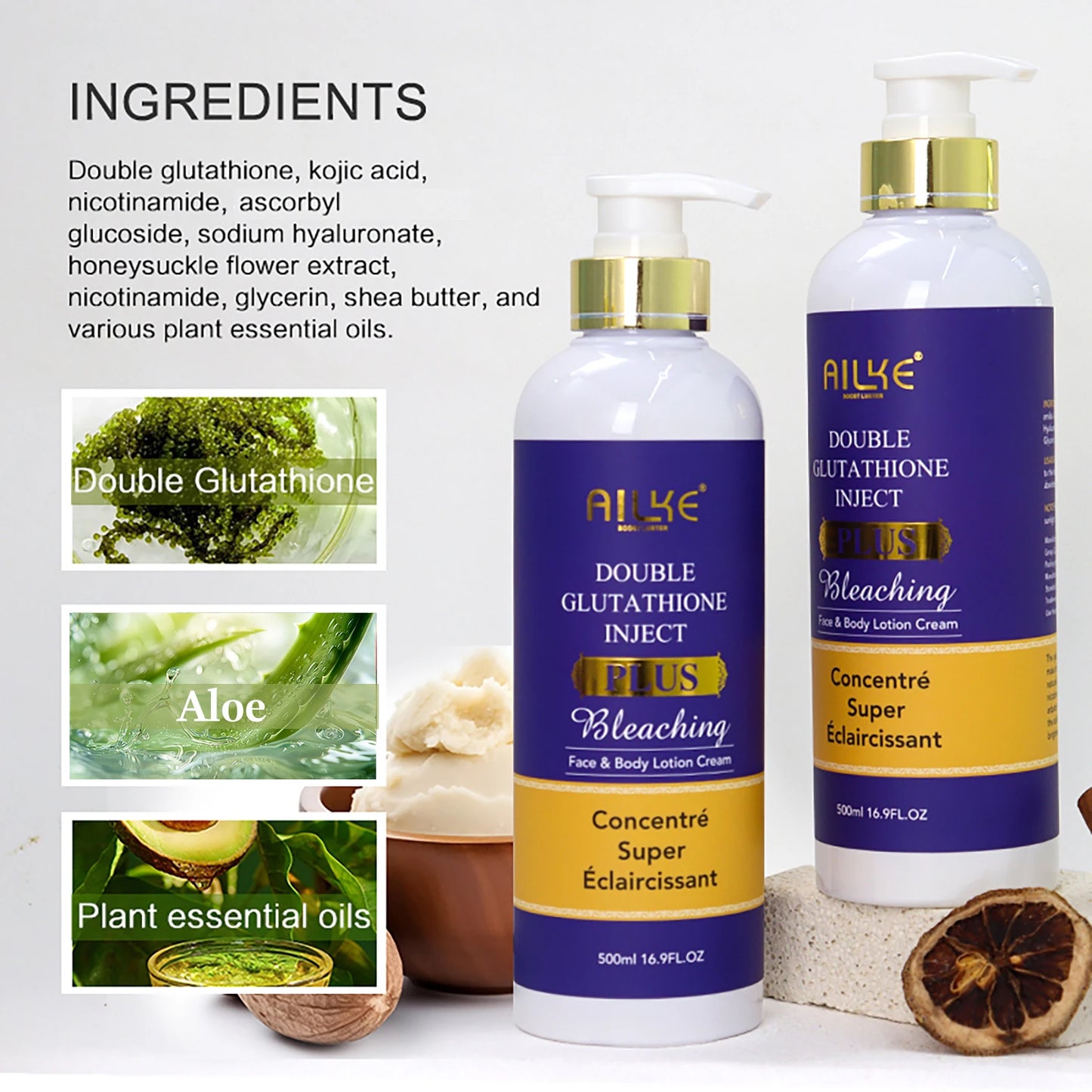 AILKE Double Glutathione Whitening Set For All Skin Types, Reduce Dark Spots, Melanin, Freckles, Chloasma, Even Skin Tone
