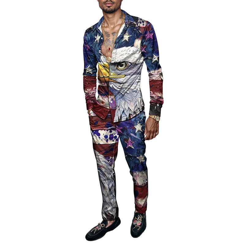Spring And Autumn Eagle 3D Print Men Harajuku Clothing Suits Tracksuit Long Sleeve Shirt Long Pants Two Piece Sets Clothing