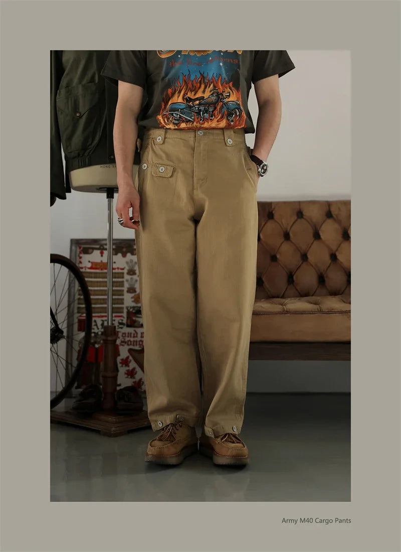 Second Order Army M40 Cargo Pants German Style Vintage Inspired Chino Trousers