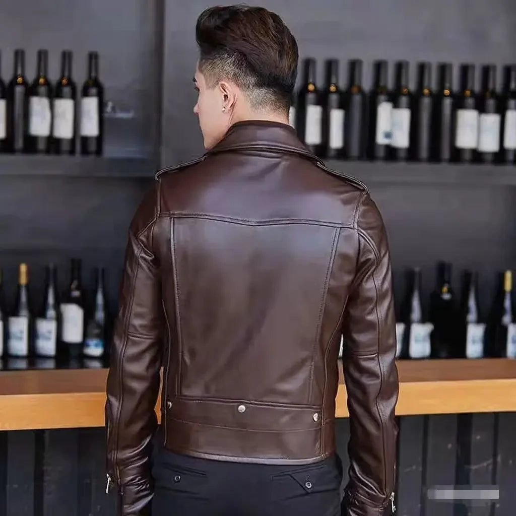 Men's Slim Fit PU Leather Jacket Fashionable Motorcycle Style Spring Autumn Korean Version Casual Outerwear Male Biker Coat