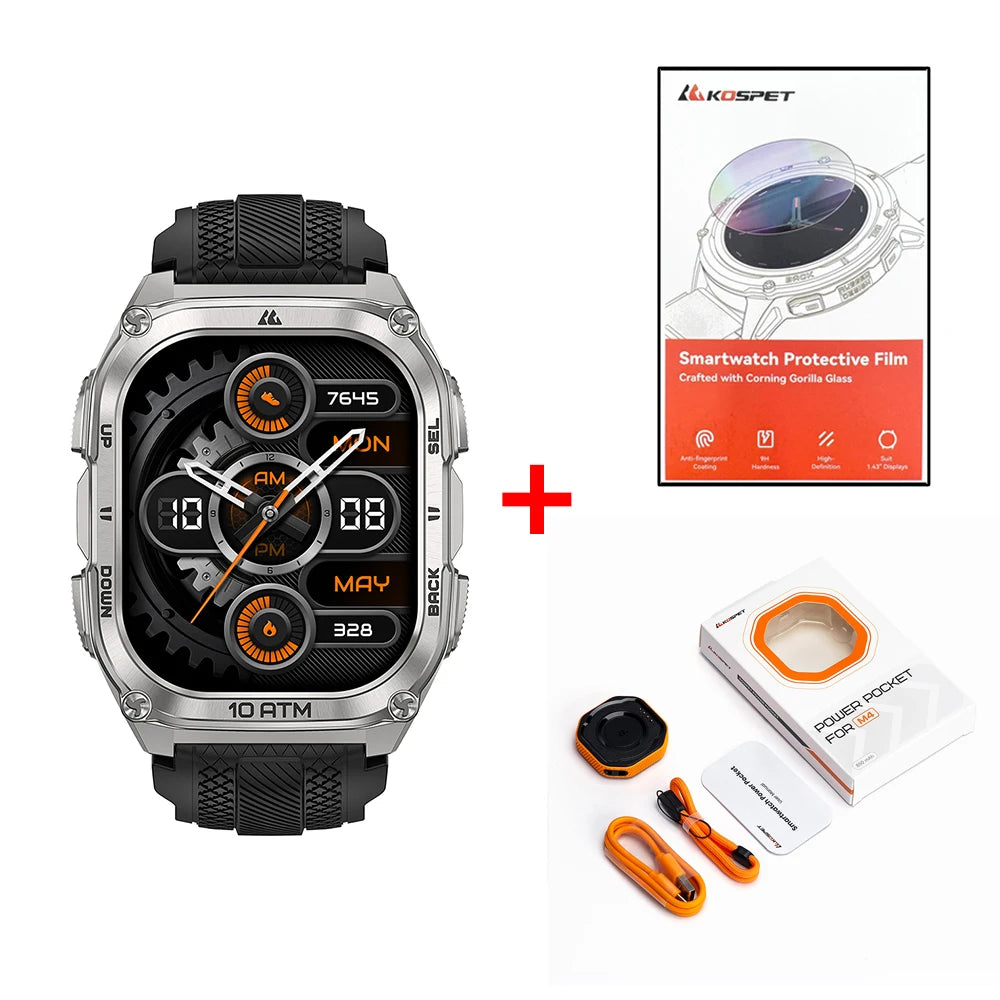 KOSPET Tank M4 Smart Watch for Men Stainless Steel 6-Sat GPS Offline Maps 100M Waterproof 24/7 Health Monitor for Android iOS