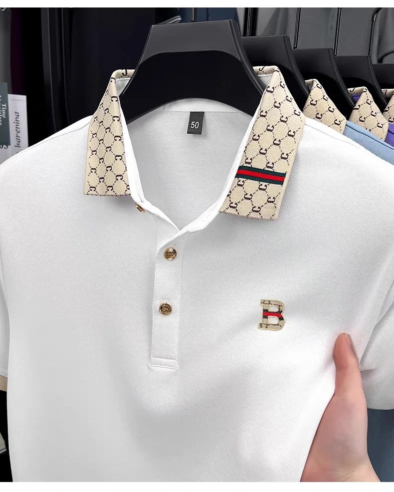 Advanced letter embroidery short sleeve polo shirt light luxury brand business leisure summer men's T-shirt fashion lapel top