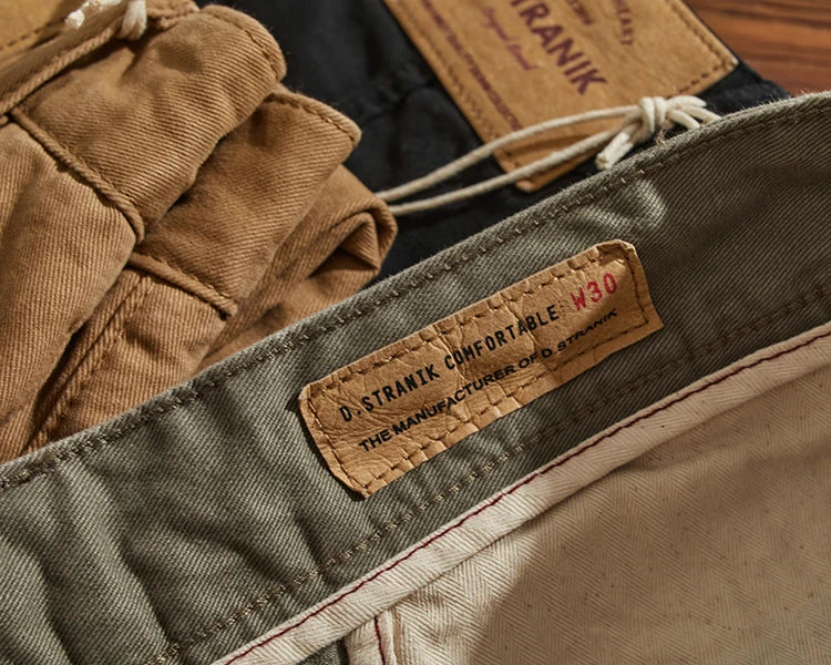 May Khaki American retro simple cargo pants men's heavy chino casual pants straight leg all matching tapered pants