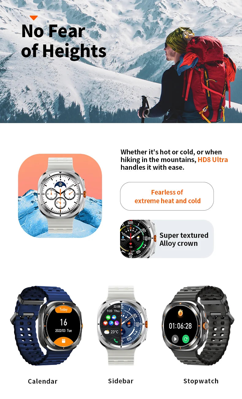 Smart Watch 8 Ultra 2025 Color Matching GPS Compass Smart Watch BT call NFC IP68 Waterproof 4GB Health monitoring Reduction 100%