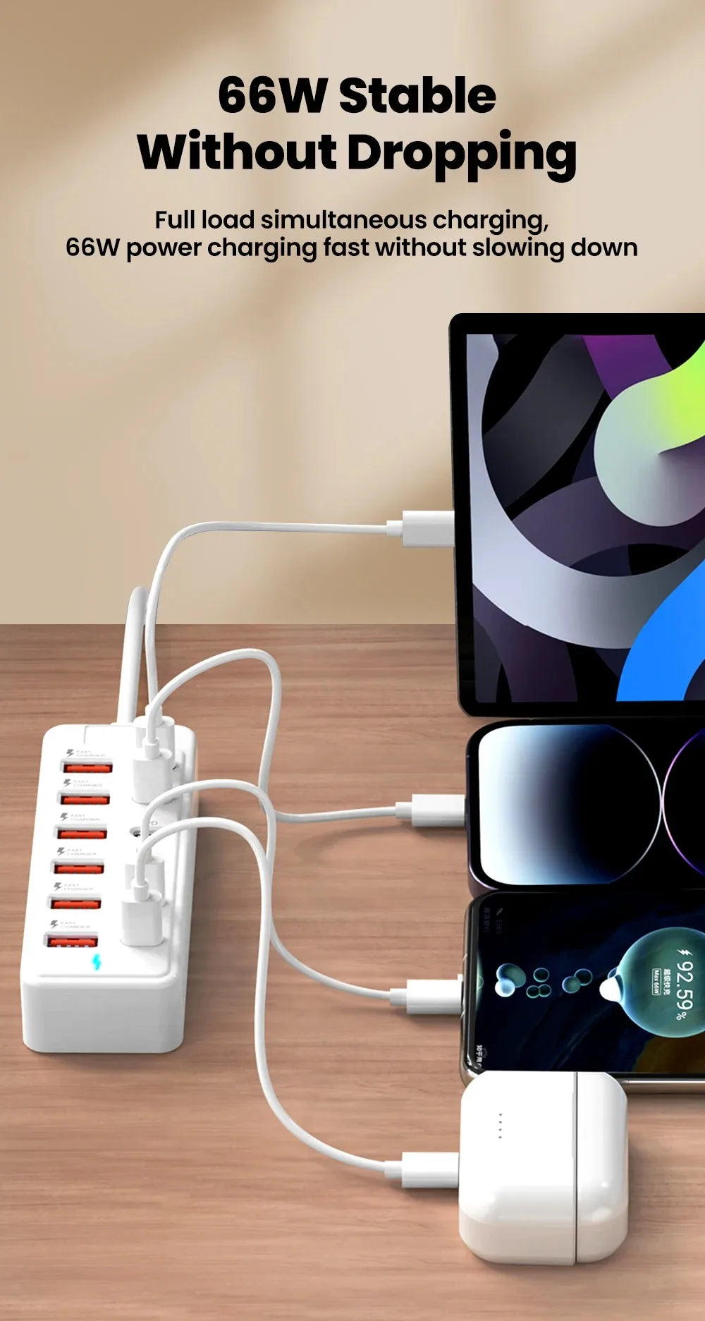 12 in 1 Fast USB Charger Power Strip Desktop Charging Station Fast Charging 1m Cord USB HUB Adapter Socket for Home Office