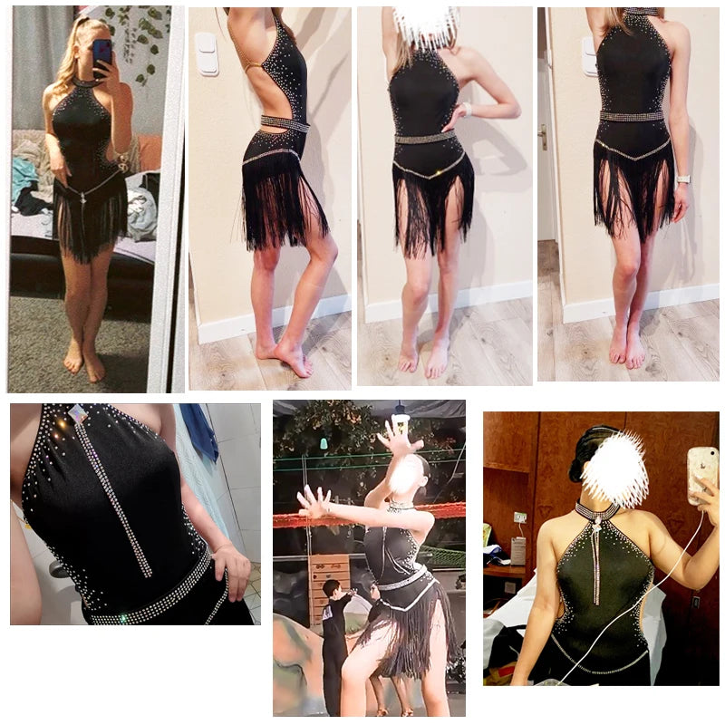 New Latin Dance Dress Competition Dress Costumes Skirt Performing Dress Rhinestone Adult Customize Children Chinese Style Collar