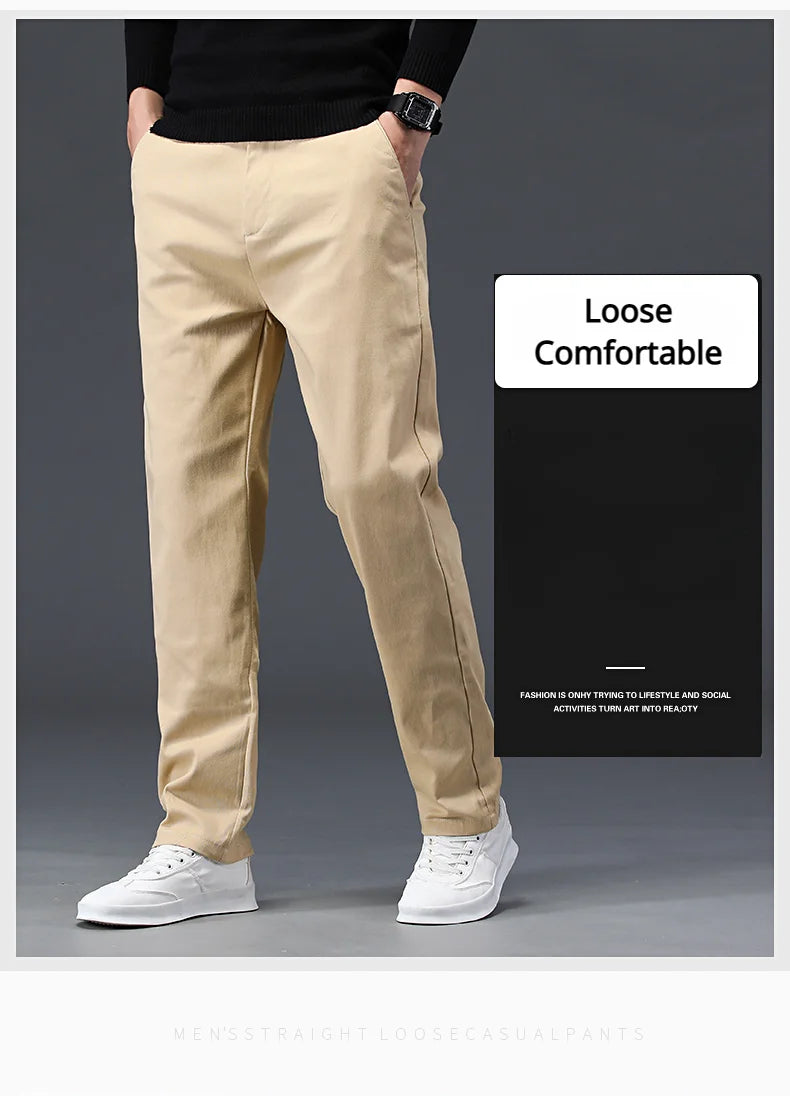 98% Cotton Men's Chinos & Casual Pants, Khaki Pants, Loose Straight , Streetwear Men ,Twill Pants,  Tall Men STRAIGHT Trousers