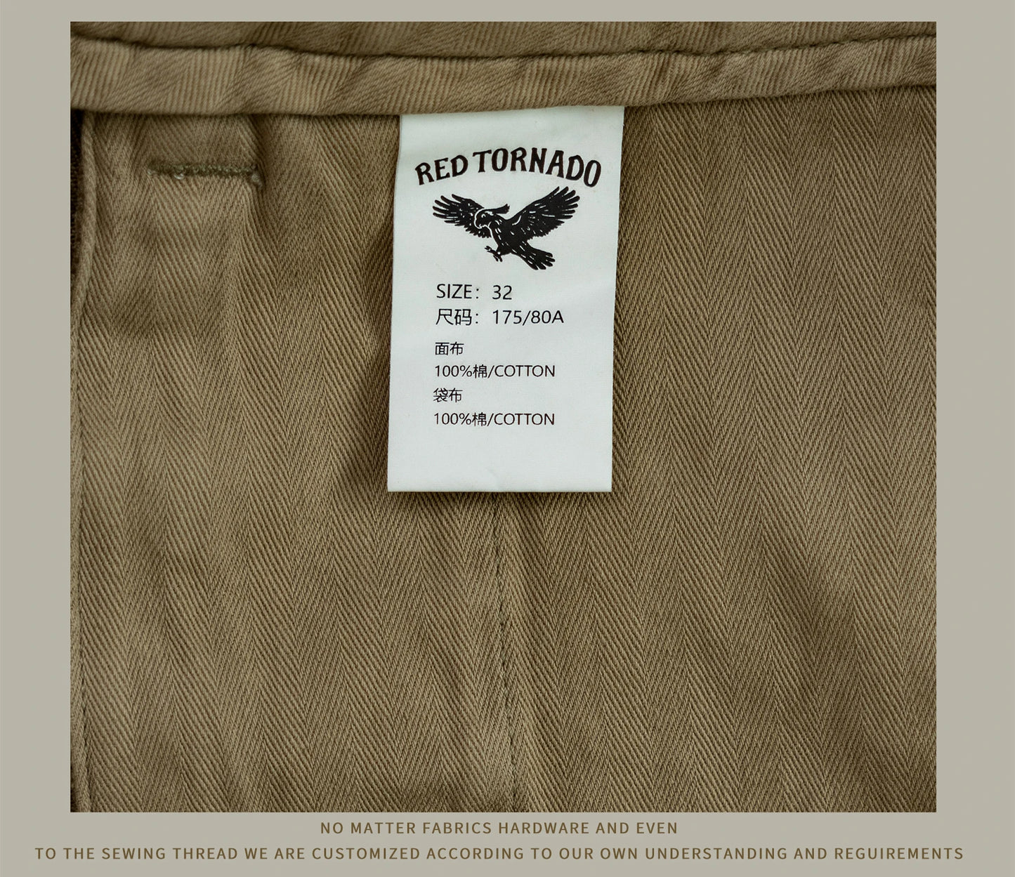 Red Tornado Garmen-Dyed Officer Chino Pants Straight Fit American Casual Style Men's Everyday Trousers