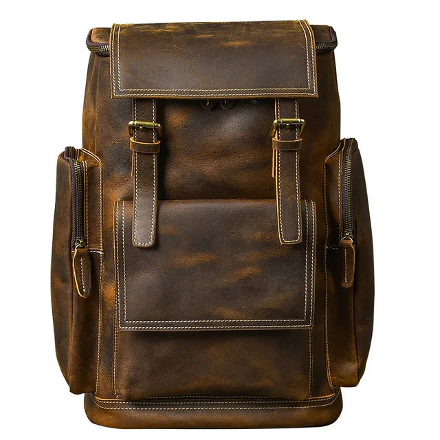 Vintage Crazy Horse Genuine Leather Backpack Men Leather Bagpack Climbing Rucksack male Large Hiking Backpack M814