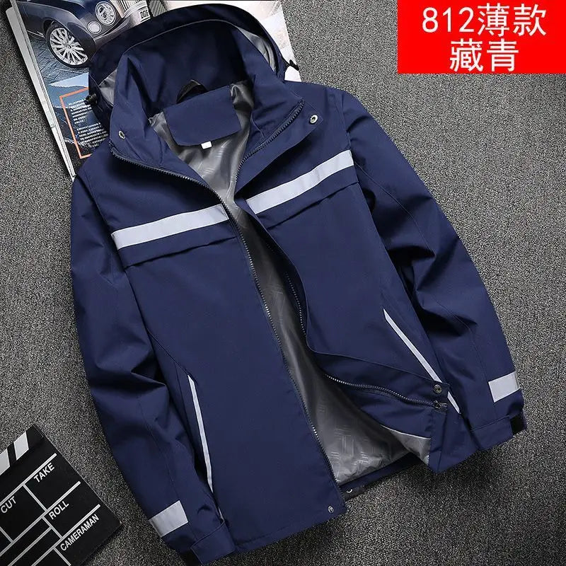 Waterproof Abrasion Resistant Windbreaker, Light Reflective Hooded Jacket for Outdoor Work