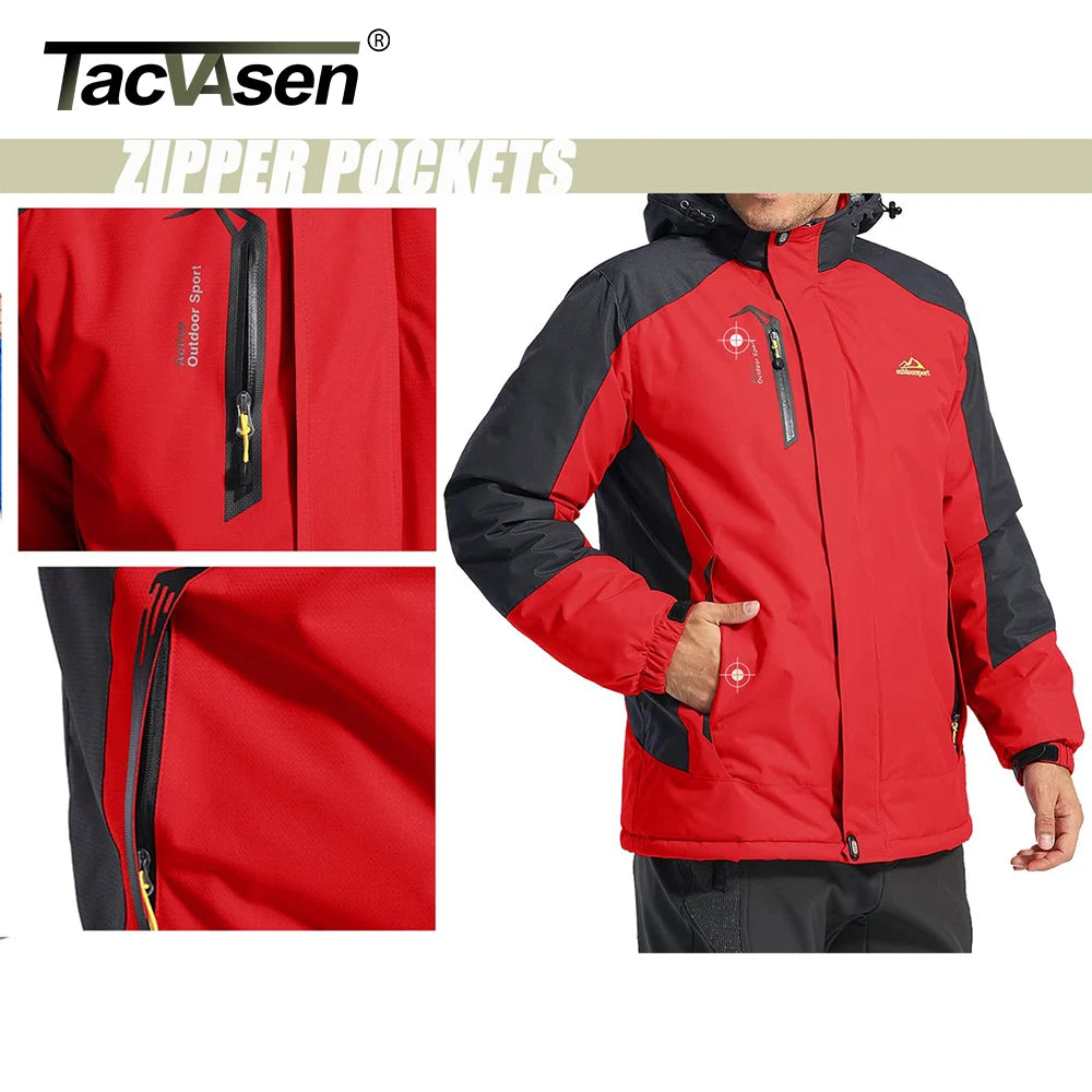 TACVASEN Men's Fleece Lined Skiing Jacket Windproof Detachable Hood Winter Thicken Warm Parkas Waterproof Outdoors Working Coat
