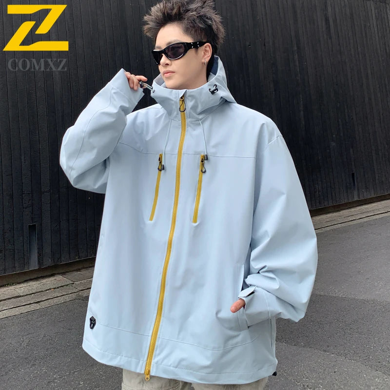 Gorpcore Waterproof Jacket Mens Couple's Ski Oversized Zipper Pocket Windbreaker Autumn High Quality Travel Camping Hooded Coats