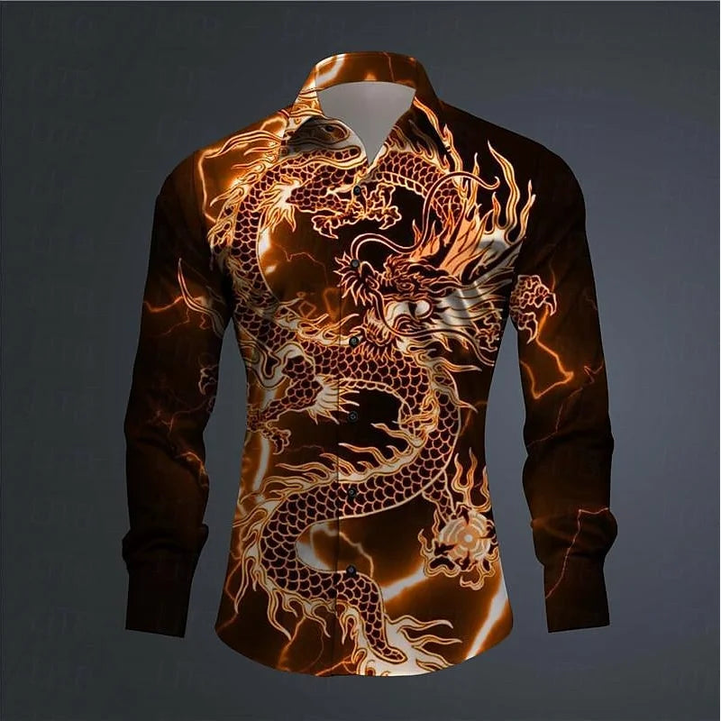 Fashion trend Men's shirt Dragon Culture Abstract 3D printed shirt for everyday wear comfortable lapel long sleeve top