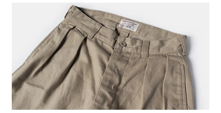 Non Stock French Army M-52 Chino Pants Men's Double Pleated Twill Casual Trousers Straight Leg