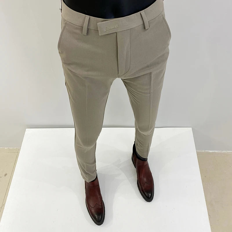 Men Suit Pants Hombre Pantalones 2026 Spring Stretch Slim Formal Trousers for Men Fashion Casual Stripe Dress Pants Men Clothing