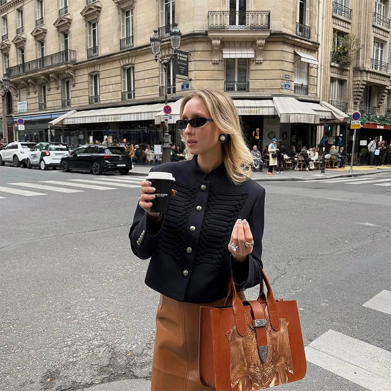 Chic Fur Patchwork Women's Jacket Full Sleeve Single-Breasted O-Neck Loose Lady Jackets 2026 Spring New Female Street Coats New