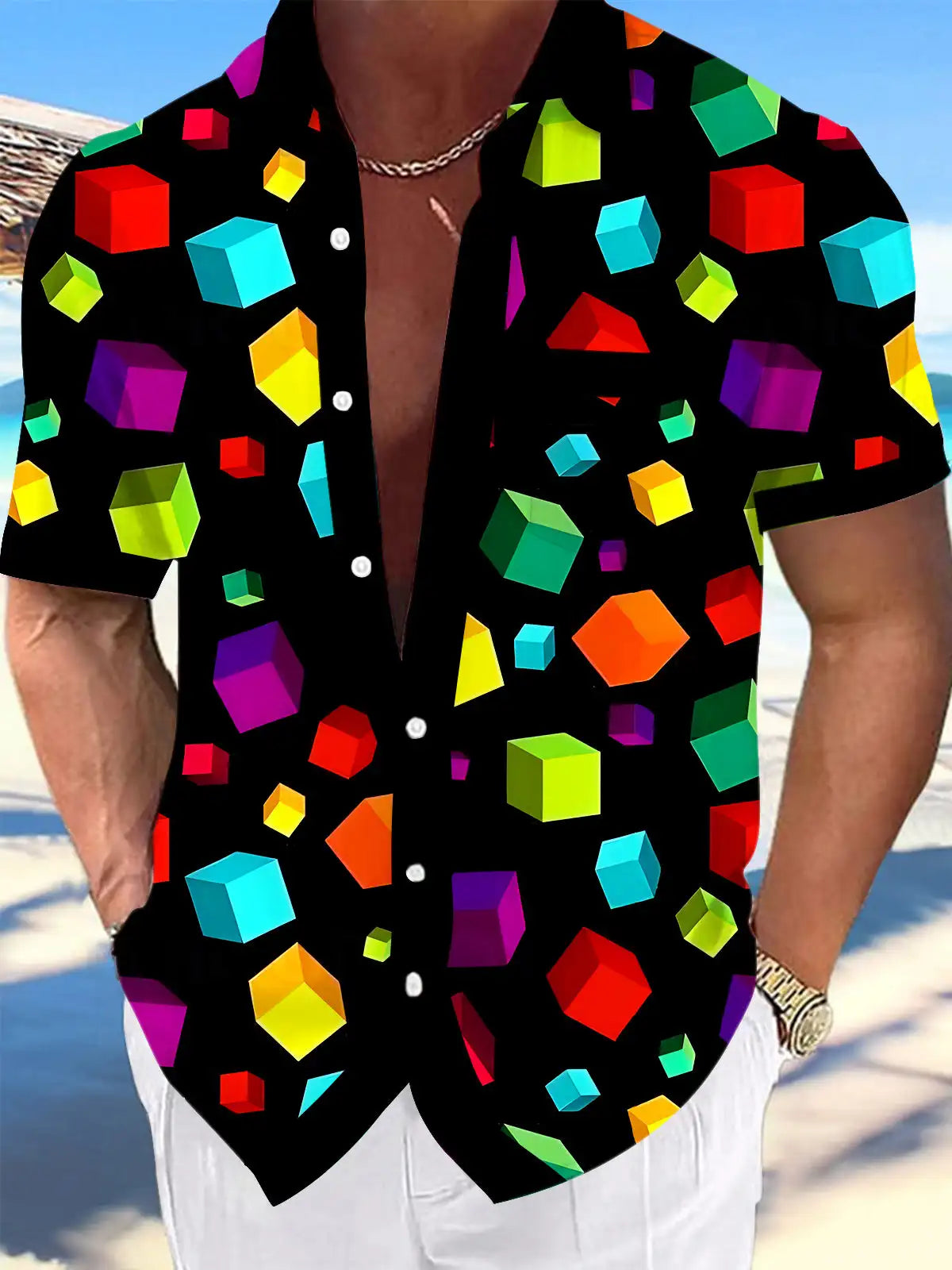 New Hawaii Spring/Summer Fashion Leisure Street Walk Tourist Beach Printed Full Open Short Sleeve Button Shirt, Quick Shipping