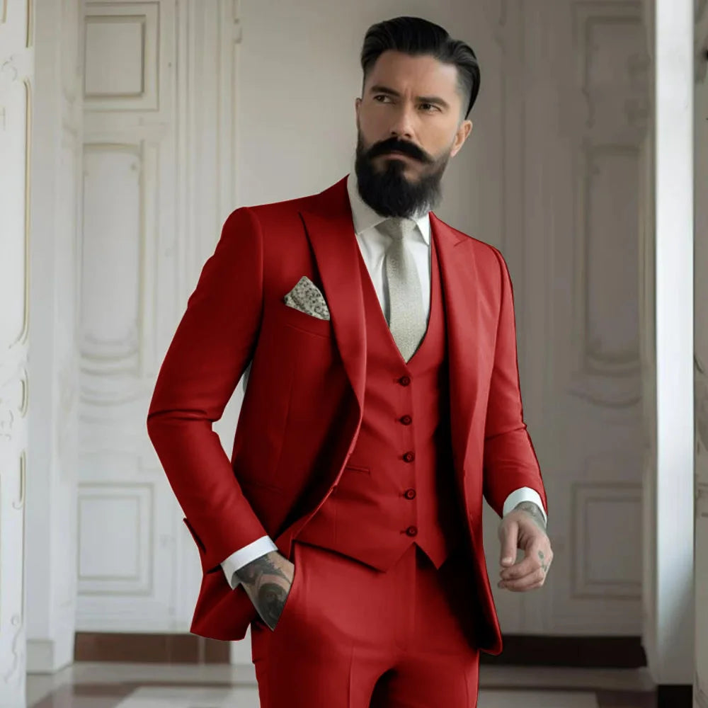 Champagne mens Tuxedo Wedding Suits For Men Bespoke Groom Wear Formal Fashion Men Suit Prom Party Blazer+Pants+Vest