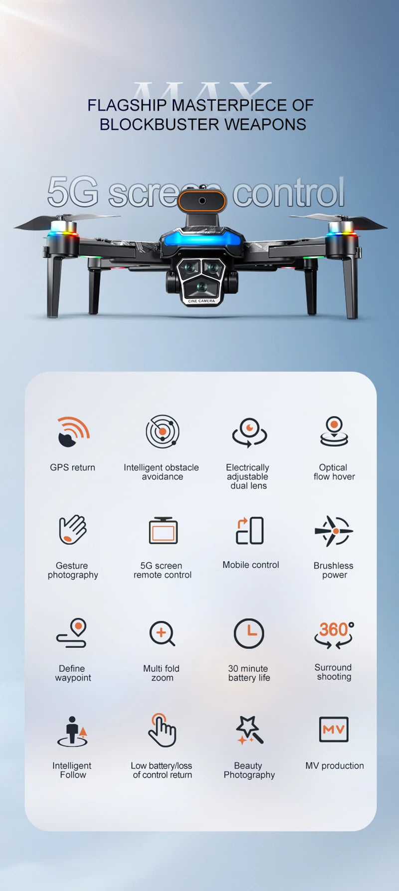 Upgrade A14 Pro Max Drone Aerial 8K HD Dual-Camera 5G WIFI GPS Brushless Motor Optical Flow Obstacle Avoidance RC Drone 10000M