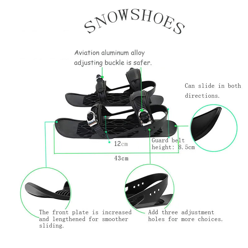 1 Pair Snow Skates for Adults, Mini Short Skiboard Snowblades with Adjustable Bindings, Portable Snow Skiing Boarding Shoes Men