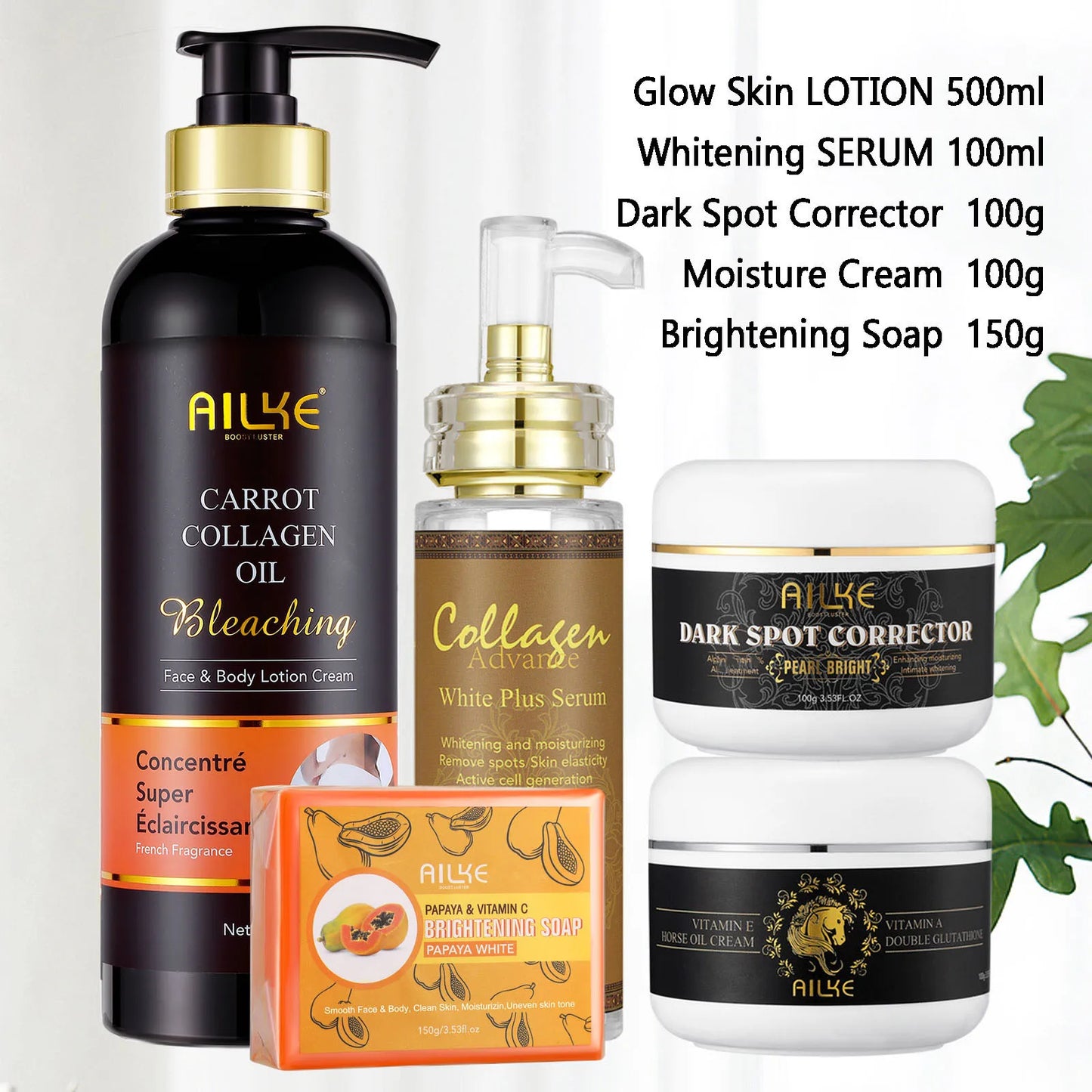 AILKE Collagen Whitening Set For All Skin Types, Lightening, Reduce Dark Spots, Freckles, Hyperpigmentation, Even Skin Tone